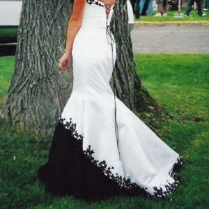 Jovani Black & White Satin Mermaid Dress w. Corset